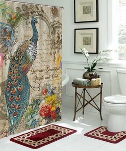 Vintage Peacock Floral Motto Shower Curtain for Beautiful Bathroom