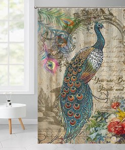 Vintage Peacock Floral Motto Shower Curtain for Beautiful Bathroom