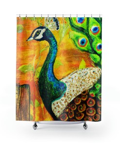 Vintage Peacock Painting Custom Shower Curtain - At Home Bathroom Decor