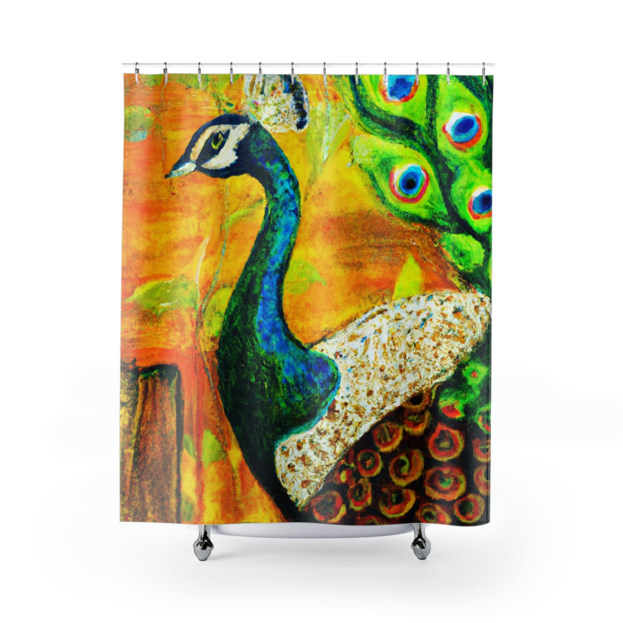 Vintage Peacock Painting Custom Shower Curtain - At Home Bathroom Decor