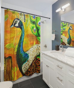 Vintage Peacock Painting Custom Shower Curtain - At Home Bathroom Decor
