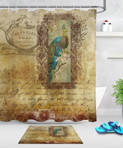 Vintage Peacock Postcard Shower Curtain - Waterproof Fabric Bath Accessory