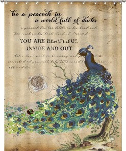 Vintage Peacock Shower Curtain, Colorful Flower Motto Bath Curtain For Restroom Bathroom Decor