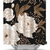 Vintage Peonies & Roses Shower Curtain, Berries Leaves Branches, Floral Black Background Bathroom Fabric Curtain 