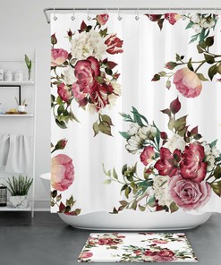 Vintage Peony Rose Flowers Natural Spring Bathroom Curtain For A Romantic Bathroom