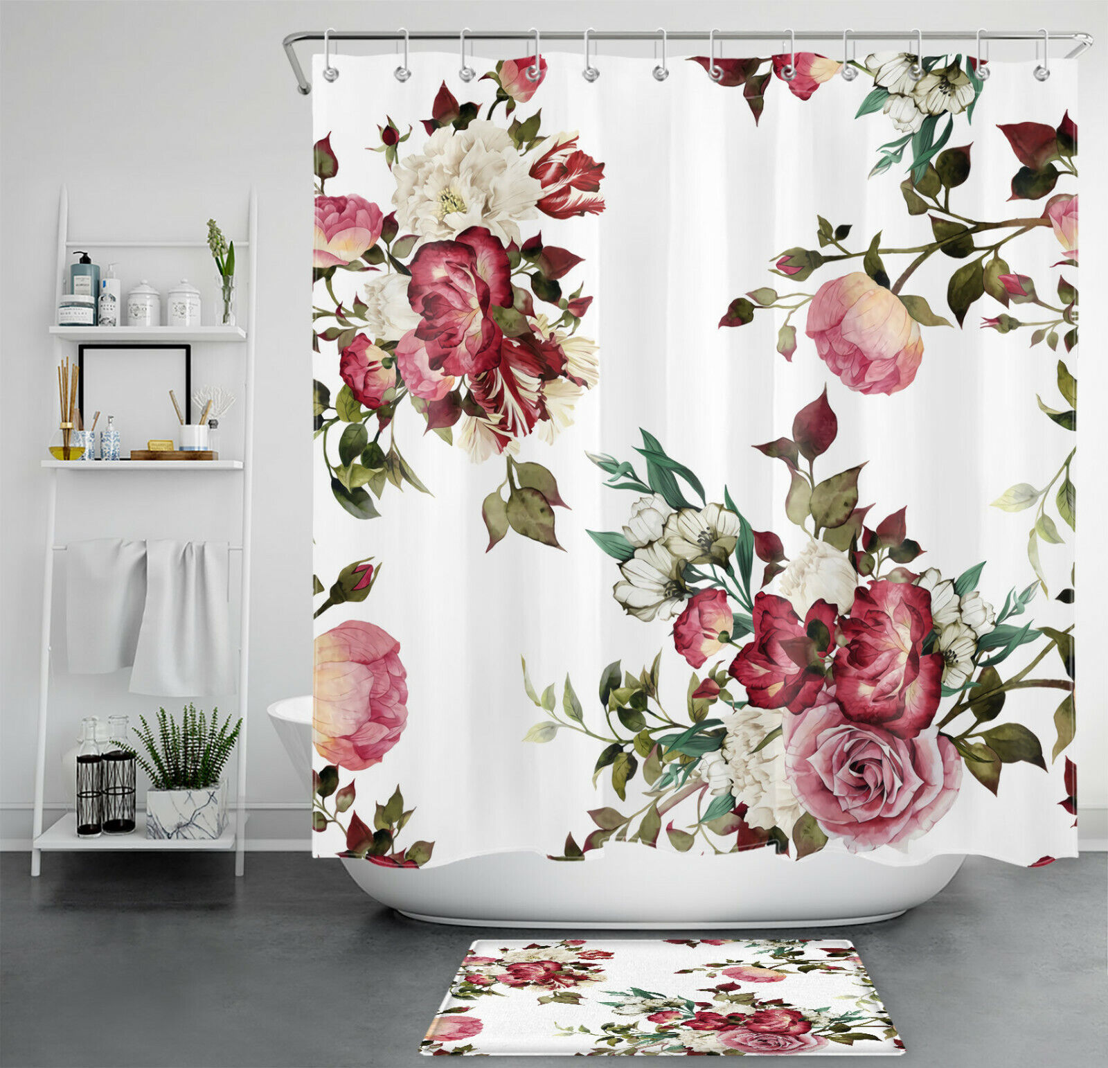 Vintage Peony Rose Flowers Natural Spring Bathroom Curtain For A Romantic Bathroom