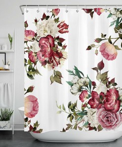 Vintage Peony Rose Flowers Natural Spring Bathroom Curtain For A Romantic Bathroom