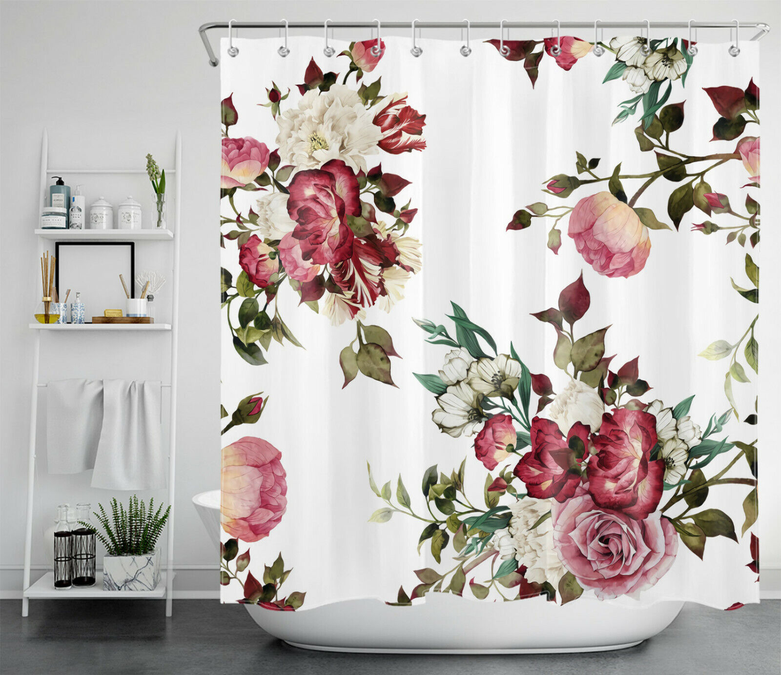 Vintage Peony Rose Flowers Natural Spring Bathroom Curtain For A Romantic Bathroom