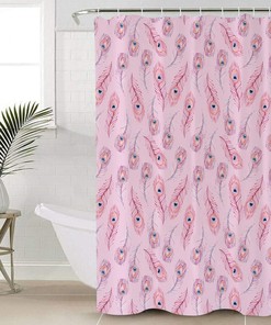 Vintage Pink Peacock Feather Fabric Shower Curtain
