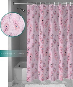 Vintage Pink Peacock Feather Fabric Shower Curtain