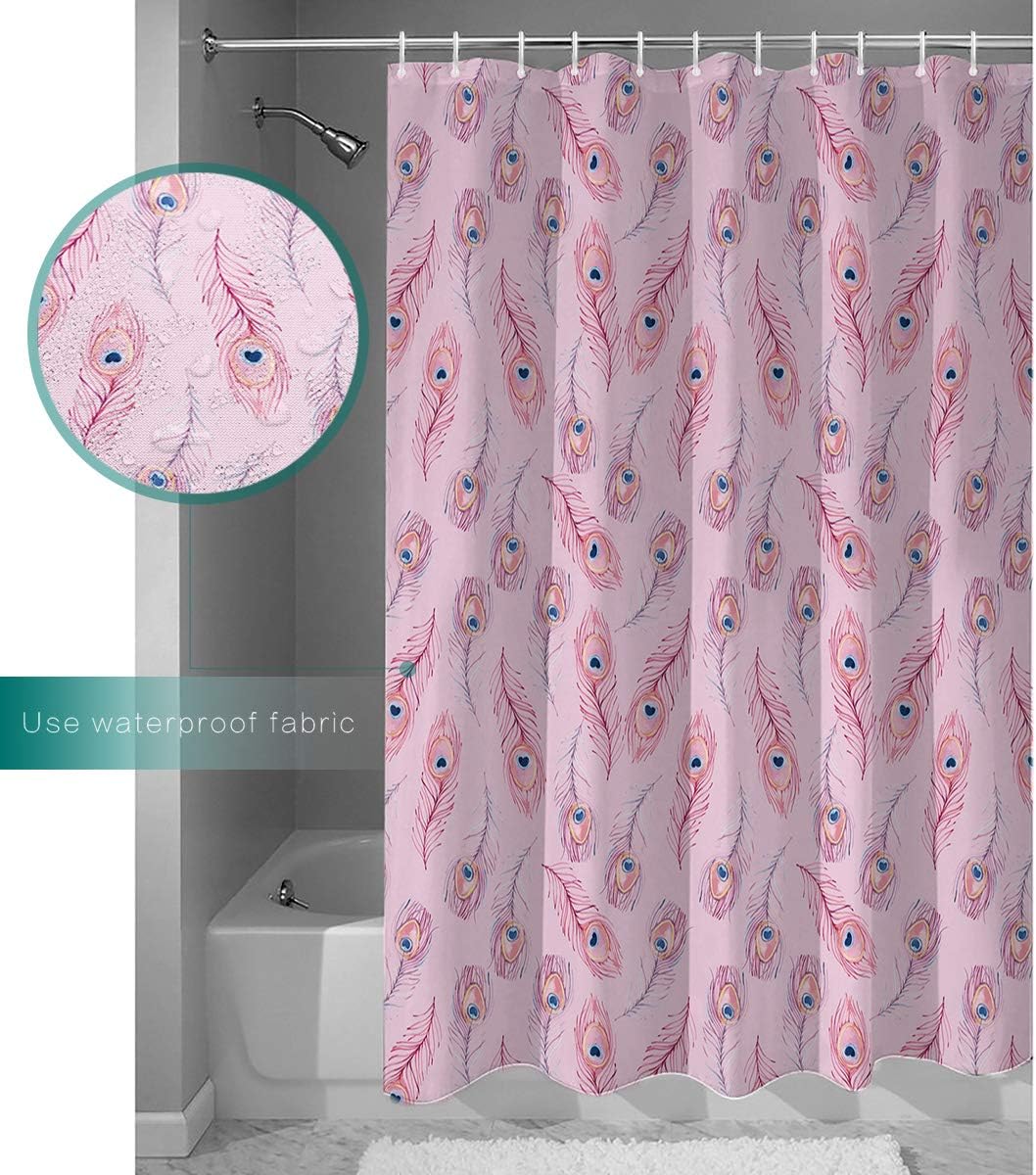 Vintage Pink Peacock Feather Fabric Shower Curtain