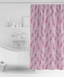 Vintage Pink Peacock Feather Fabric Shower Curtain