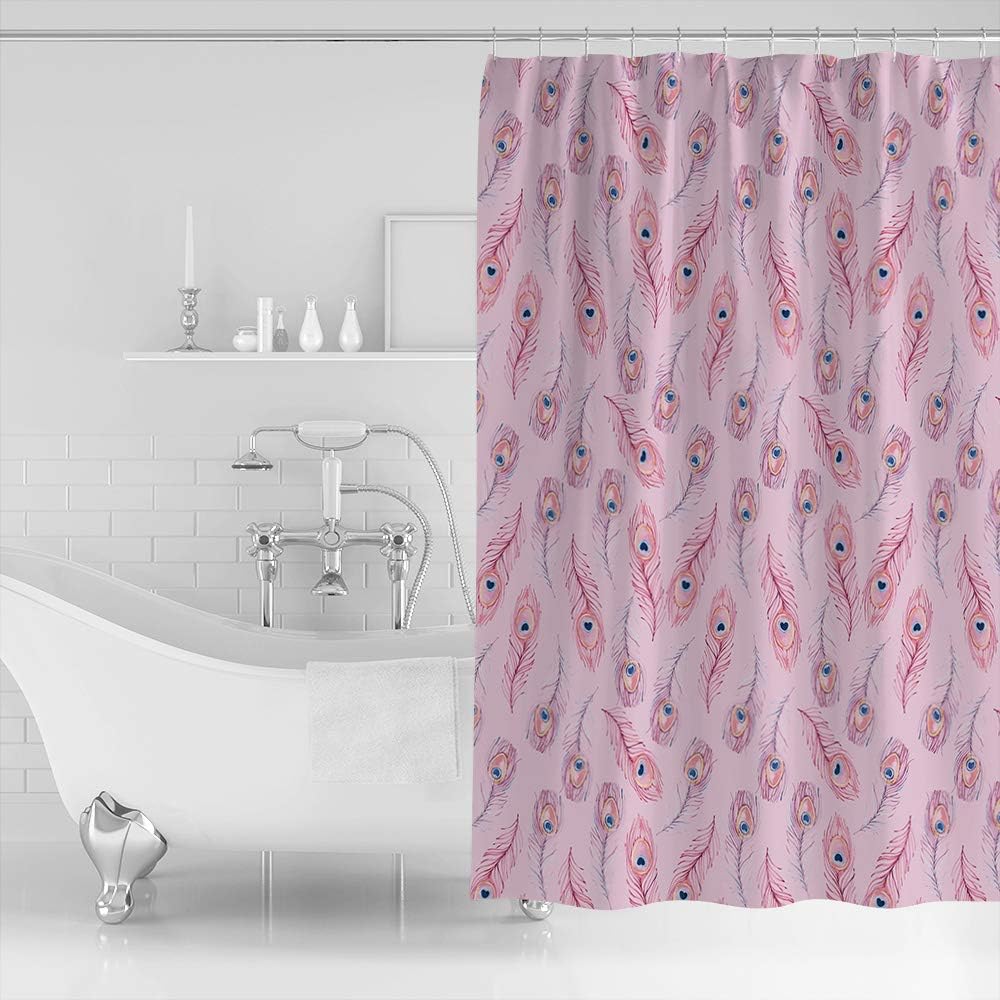 Vintage Pink Peacock Feather Fabric Shower Curtain