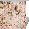 Vintage Pink Rose Flower Print Fabric Shower Curtain for Romantic Bathroom Decor