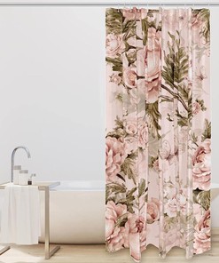 Vintage Pink Rose Flower Print Fabric Shower Curtain for Romantic Bathroom Decor