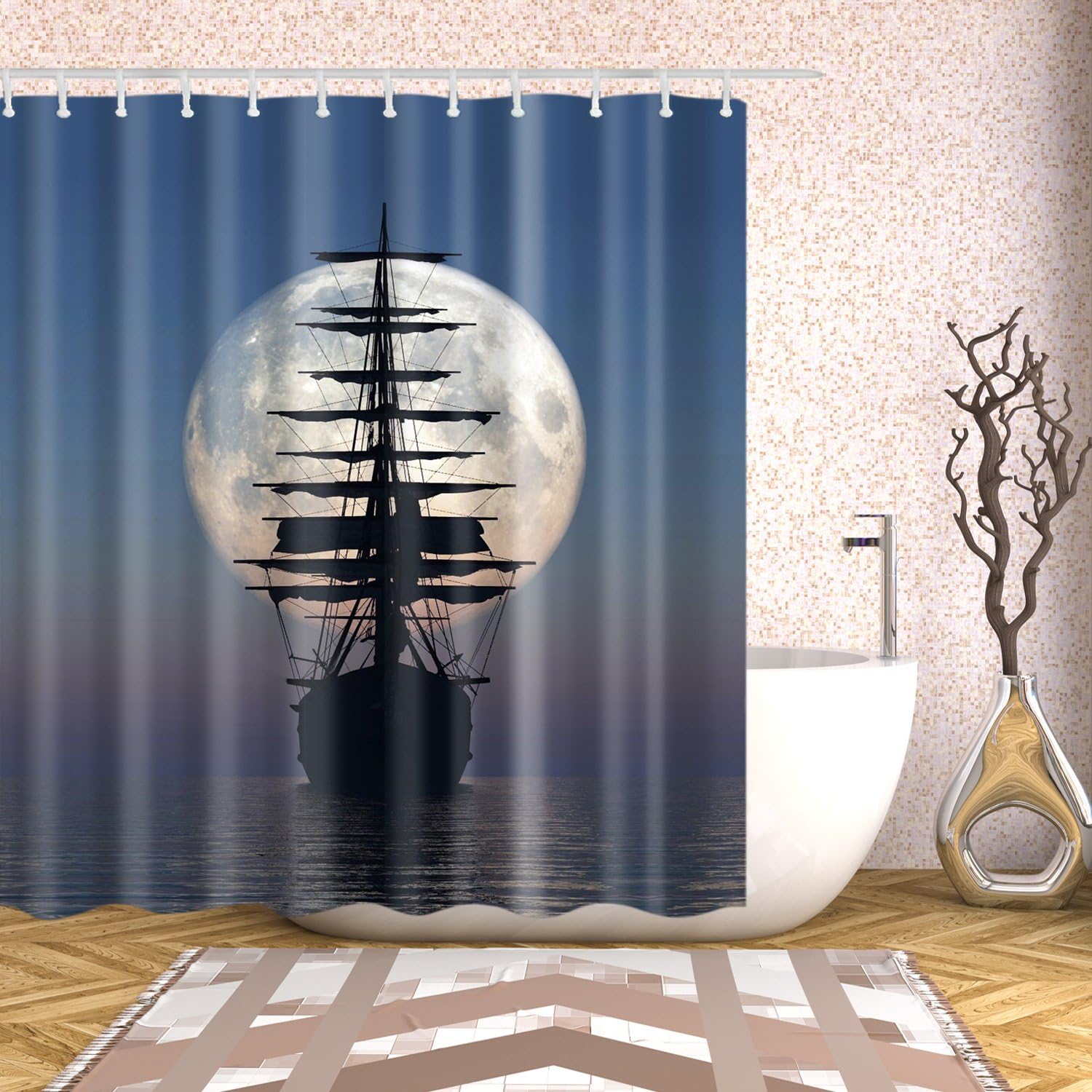 Vintage Pirate Ship Painting Shower Curtain - Artistic Bathroom Decor