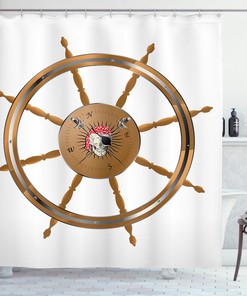 Vintage Pirate Ship Wheel Shower Curtain - Sea Design for a Nautical Bathroom