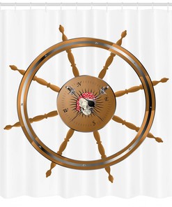 Vintage Pirate Ship Wheel Shower Curtain - Sea Design for a Nautical Bathroom