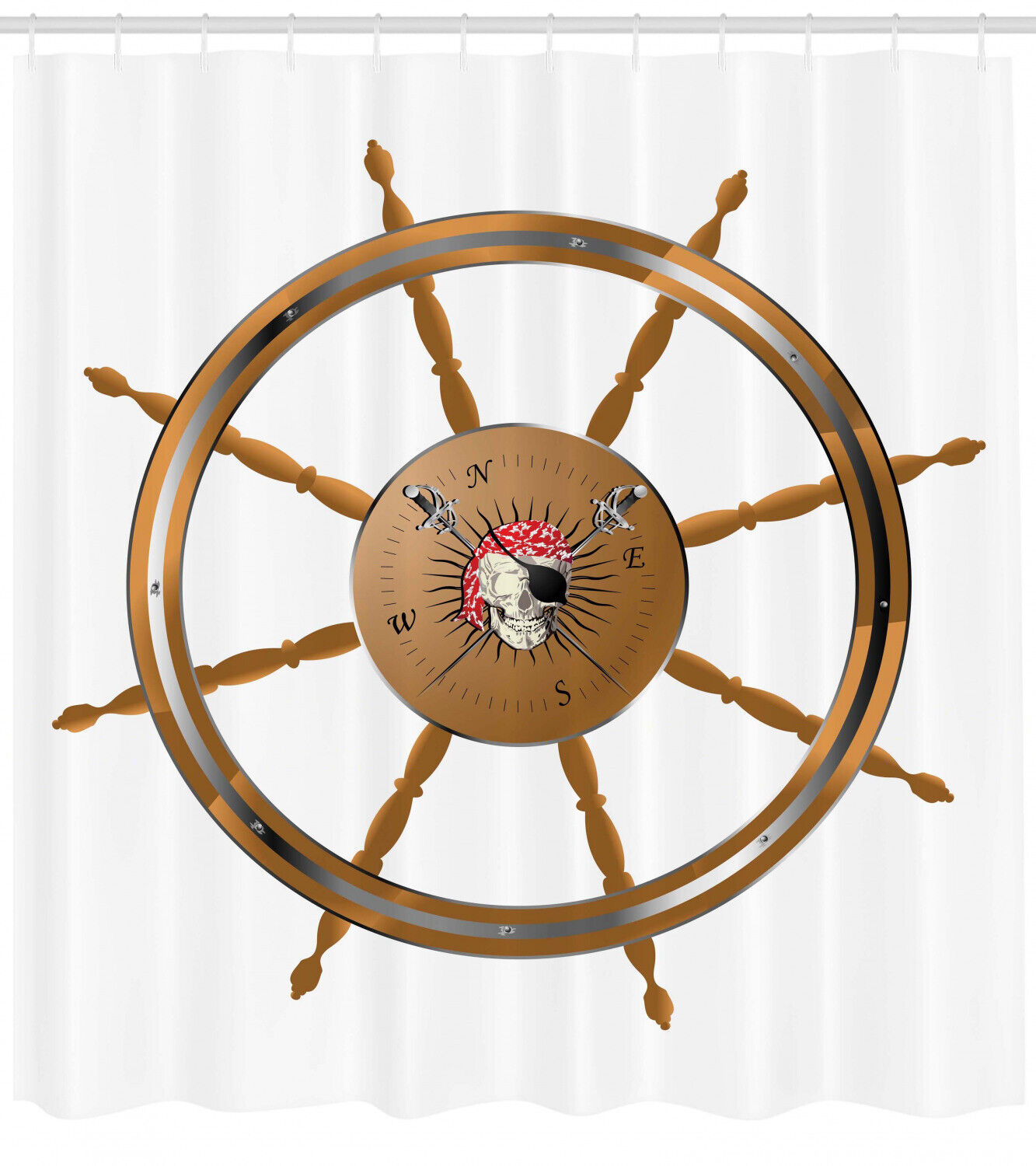 Vintage Pirate Ship Wheel Shower Curtain - Sea Design for a Nautical Bathroom