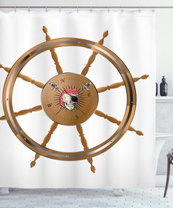 Vintage Pirate Ship Wheel Shower Curtain - Sea Design for a Nautical Bathroom