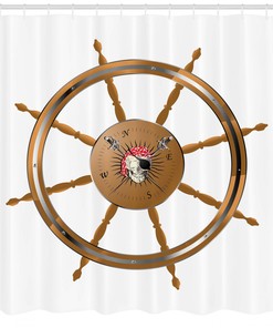Vintage Pirate Ship Wheel Shower Curtain - Sea Design for a Nautical Bathroom