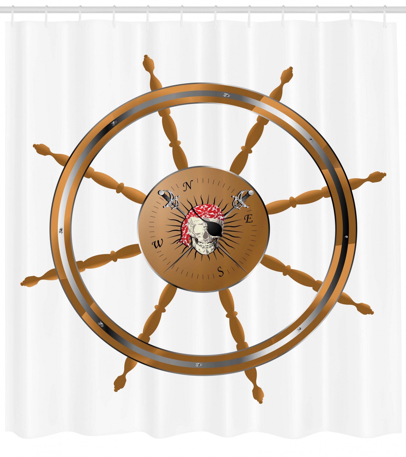 Vintage Pirate Ship Wheel Shower Curtain - Sea Design for a Nautical Bathroom