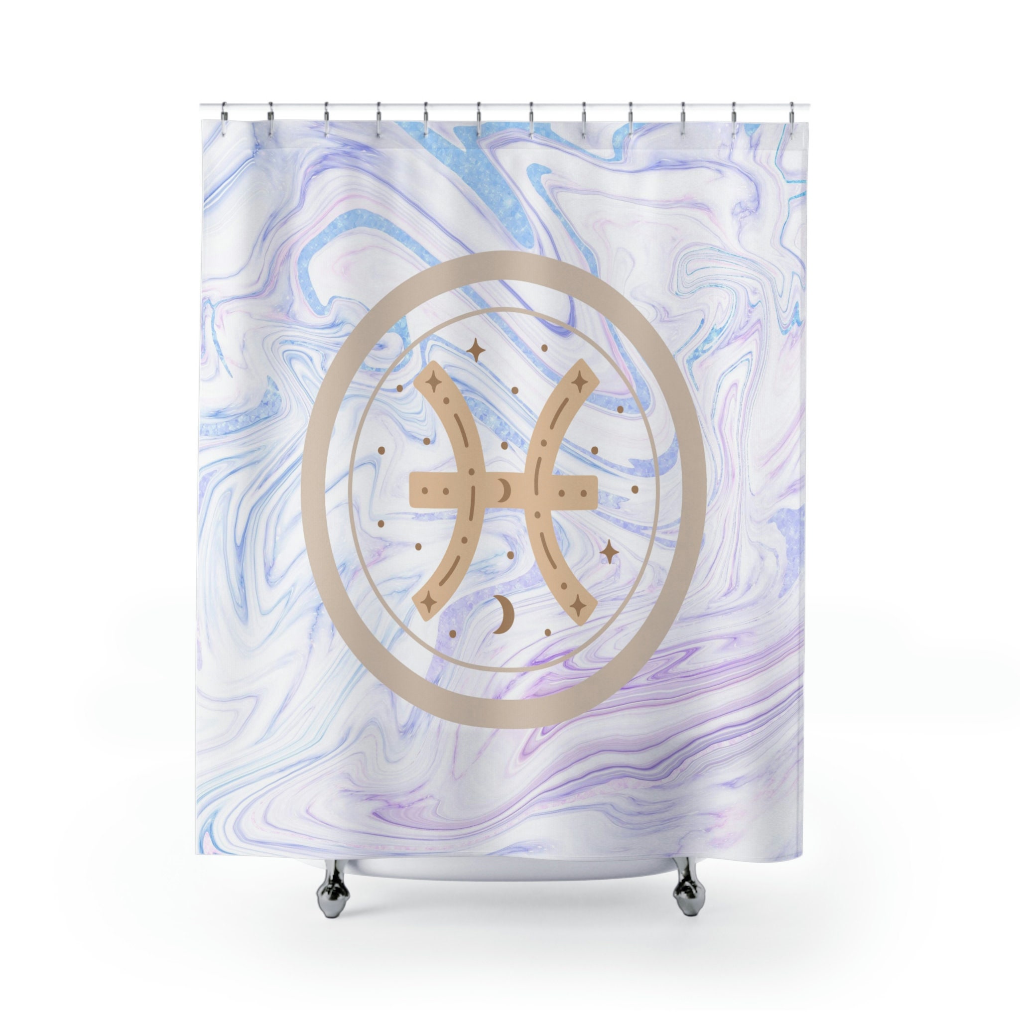 Vintage Pisces Zodiac Sign Print Shower Curtain for Bathroom Dcor