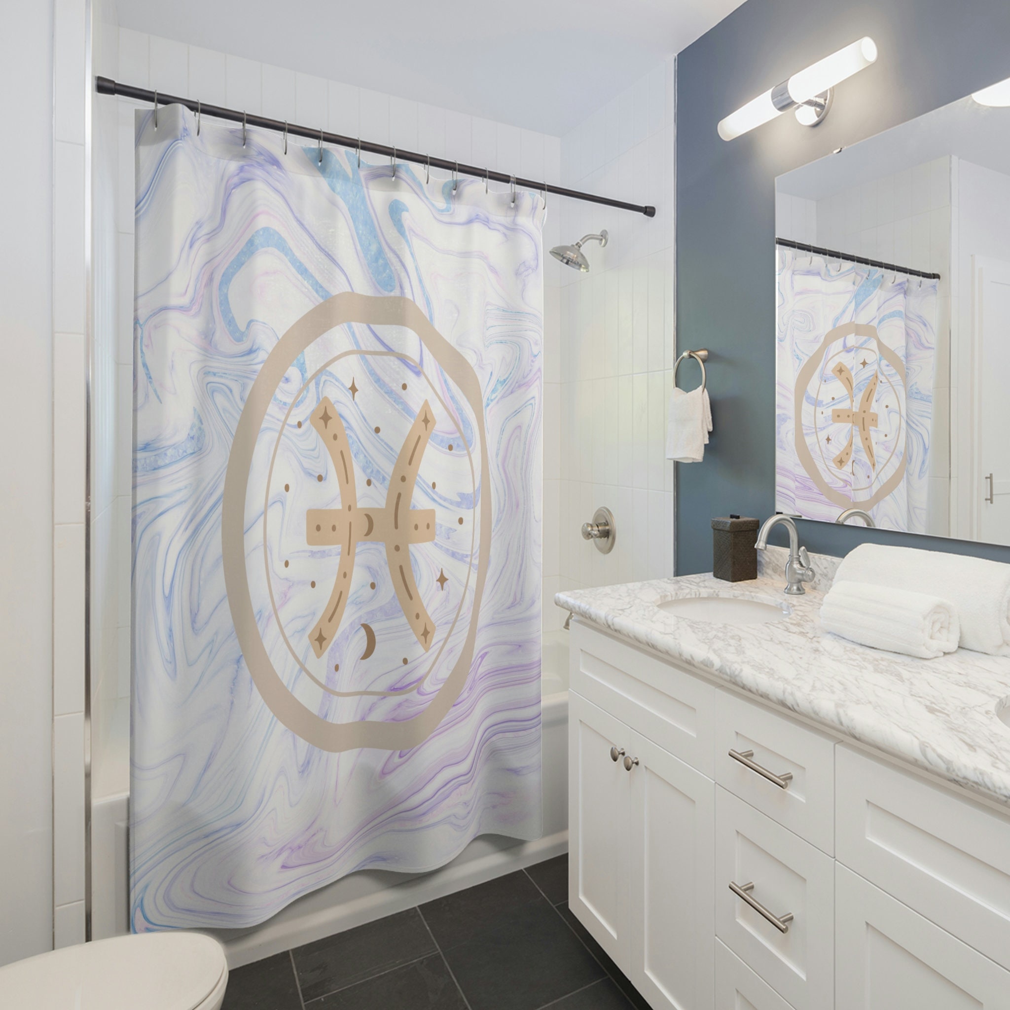 Vintage Pisces Zodiac Sign Print Shower Curtain for Bathroom Dcor