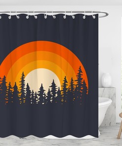 Vintage Rainbow Sunrise Sunset Shower Curtain With Abstract Sun Fabric And Waterproof Material For Modern Bathroom Decor