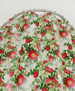 Vintage Red Rose Print Shower Curtain, Botanical Bathroom Decor with Geometric Design