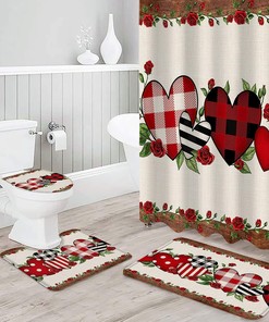 Vintage Red Roses Love Heart Wooden Bathroom Shower Curtain