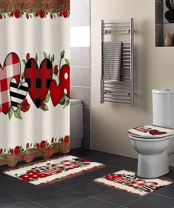 Vintage Red Roses Love Heart Wooden Bathroom Shower Curtain