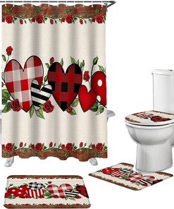 Vintage Red Roses Love Heart Wooden Bathroom Shower Curtain