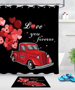 Vintage Red Shower Balloons and Truck Shower Curtain for a Nostalgic Touch