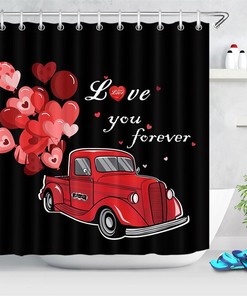 Vintage Red Shower Balloons and Truck Shower Curtain for a Nostalgic Touch