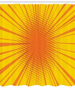 Vintage Retro Sun Burst Print Yellow Shower Curtain, Retro Bathroom Decor with Mid-Century Modern Vibes