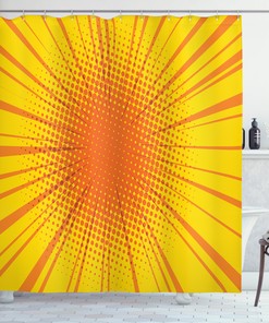 Vintage Retro Sun Burst Print Yellow Shower Curtain, Retro Bathroom Decor with Mid-Century Modern Vibes
