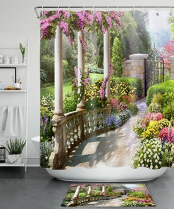 Vintage Roman Column Flower Vine Garden Shower Curtain For Bathroom 