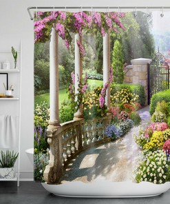 Vintage Roman Column Flower Vine Garden Shower Curtain For Bathroom