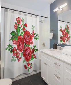 Vintage Rose Shower Curtain - Romantic Design with Red Roses for Your Bathroom