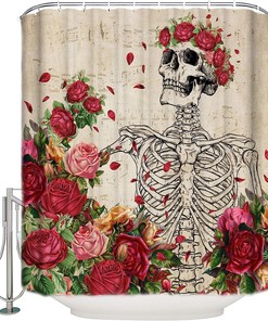 Vintage Rose Skull Hand-Painted Sheet Music Waterproof Shower Curtain