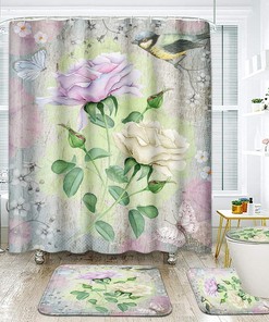 Vintage Roses and Birds Shower Curtain - Butterfly Flower Design for a Spring-Inspired Bathroom