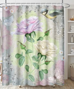 Vintage Roses and Birds Shower Curtain - Butterfly Flower Design for a Spring-Inspired Bathroom
