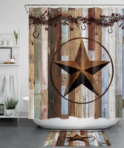 Vintage Rustic Barn Wood Shower Curtain with Texas Star Print