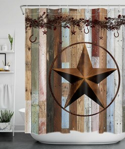 Vintage Rustic Barn Wood Shower Curtain with Texas Star Print