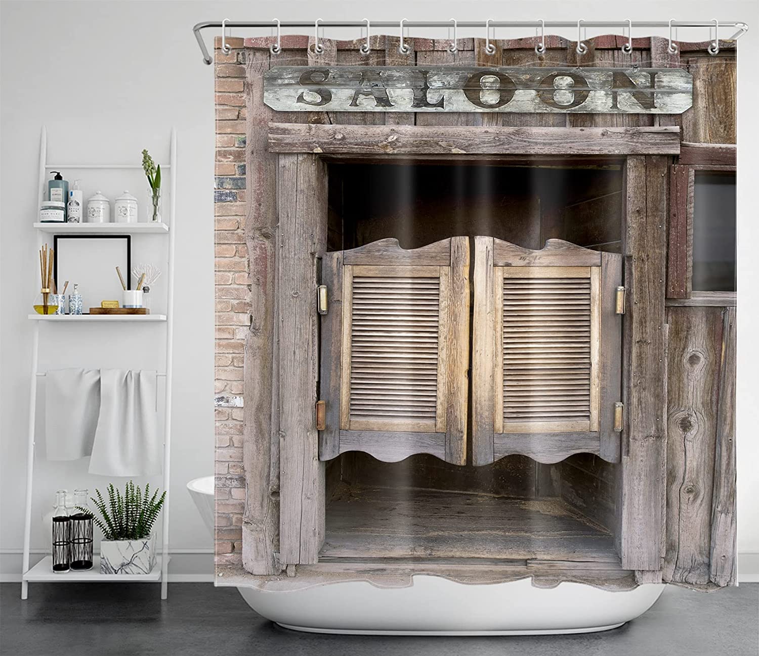 Vintage Rustic Country Farmhouse Saloon Bar Cowboy Shower Curtain for Bathroom