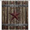 Vintage Rustic Shower Curtain - Brown Stars and Barn Door Prints with Primitive Country and Farmhouse Flair