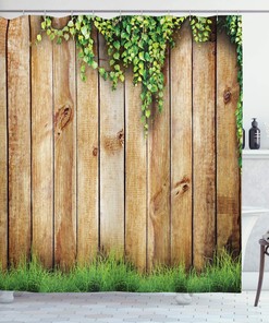 Vintage Rustic Shower Curtain, Fresh Spring Season Garden Field With Grass And Leaf Plant Photo