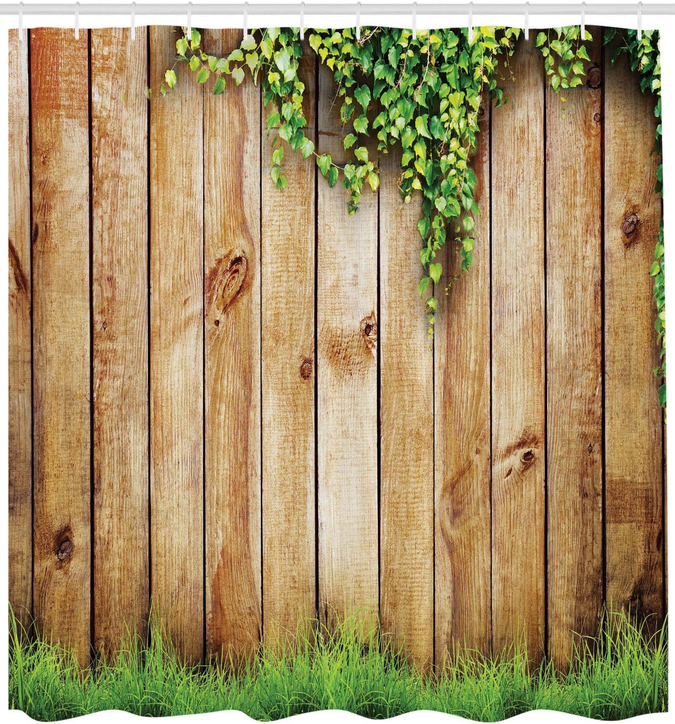Vintage Rustic Shower Curtain, Fresh Spring Season Garden Field With Grass And Leaf Plant Photo - Image 2