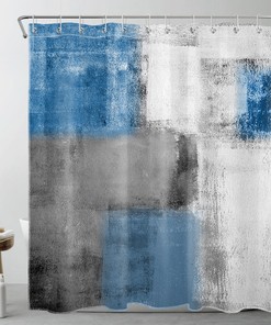 Vintage Rustic Shower Curtain with Geometric Pattern in Blue for a Nostalgic Bathroom